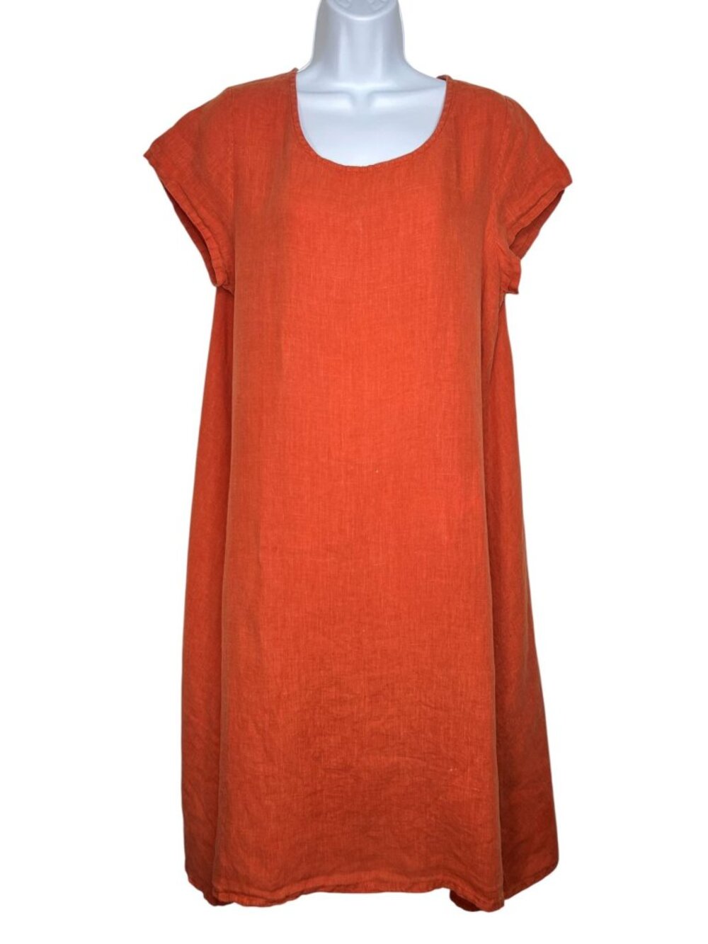 Bryn Walker Linen Midi Dress short sleeve A-Line Terracotta Orange XS